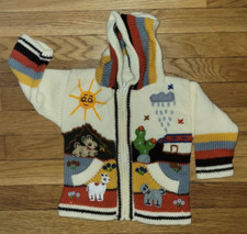 Child's Arpillera Handmade Peruvian Sweater - Cream - 3- 4 years