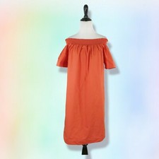 J Crew Orange Off The Shoulder Cotton Poplin Dress Size 4