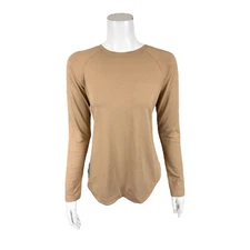 Susan Graver Weekend Essentials Comfy Cotton Raglan Top Simply Camel X-Small Sz