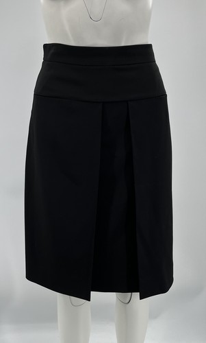 Hermes ALTERED Wool Black Inverted Pleat Knee-Length Straight Skirt sz 42