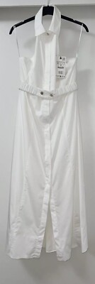 ZARA WHITE COLLARED HALTER NECK OPEN BACK SHIRT DRESS WITH BELT