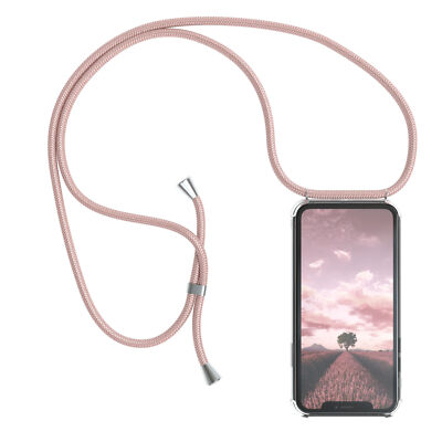 Für Apple iPhone XR Hülle mit Kette Band Seil Handy Soft Case zum Umhängen Rosé