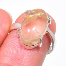 Rutilated Quartz Gemstone Handmade 925 Sterling Silver Jewelry Ring Size 9 US 