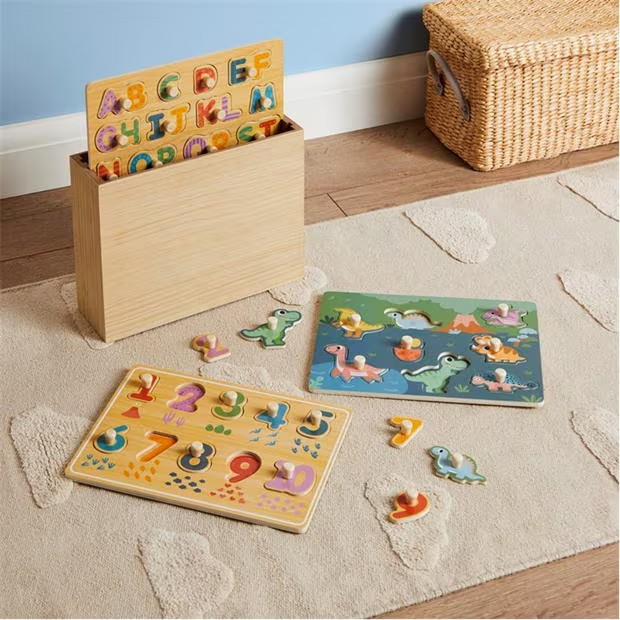 Toylife Wooden Dinosaur Puzzles X3 Numbers, Letters Dinosaur