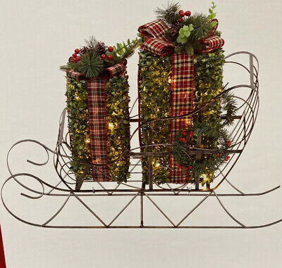 Details about   New Metal Christmas Sleigh Presents Gift Topiary Lighted 26” Sculpture Yard