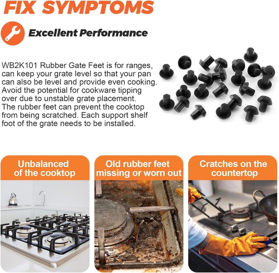 24x Stove Gas Range Grate Rubber Feet Bumper Frigidaire Gallery Kit