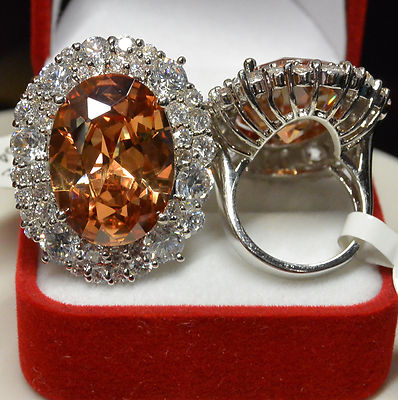 Bague Taille 56 Style Ancien Dolly-Bijoux - Ovale 35x25mm, Zircon Rouge, Plaqué Or Blanc, Neuf Avec étiquettes