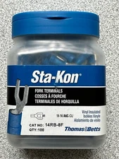 NEW pack of 100 Sta-Kon 14RB-8F Vinyl Fork Terminal 18-14 Awg #8 Stud Lot of 100