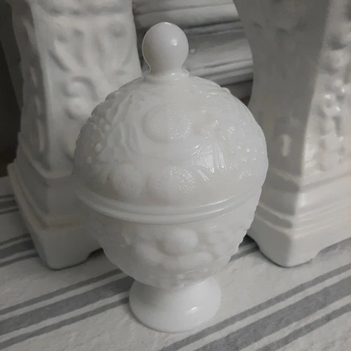Vintage Avon Milk Glass Covered Pedestal Candle Holder/CandyDish, Perfect Cond!