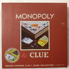 Board Games Monopoly Clue 2-in-1 Game reversible wood frame in Wood Box 8 & Up