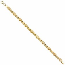 Real 14K Yellow Gold Womens Heart Link Stampato Bracelet 7.25" Inch