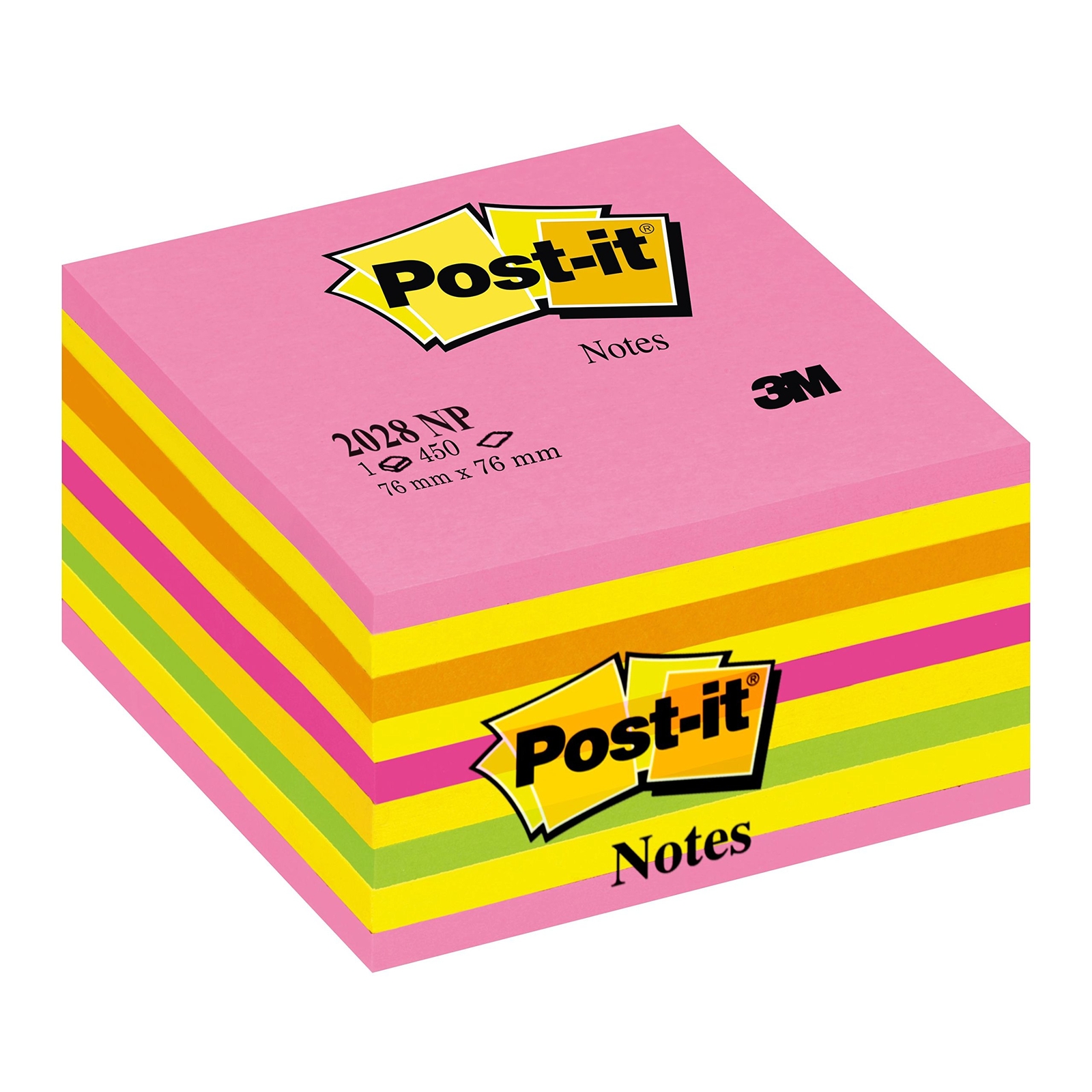 Post-it Sticky Notes Cube Neon Collection, Pack of 1 Pad, of 450 Sheets, 76 mm x