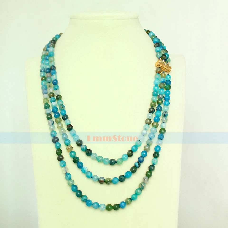 3 Strands Genuine Natural Facet Agate Necklace Dia. 6mm - Image 2 of 4