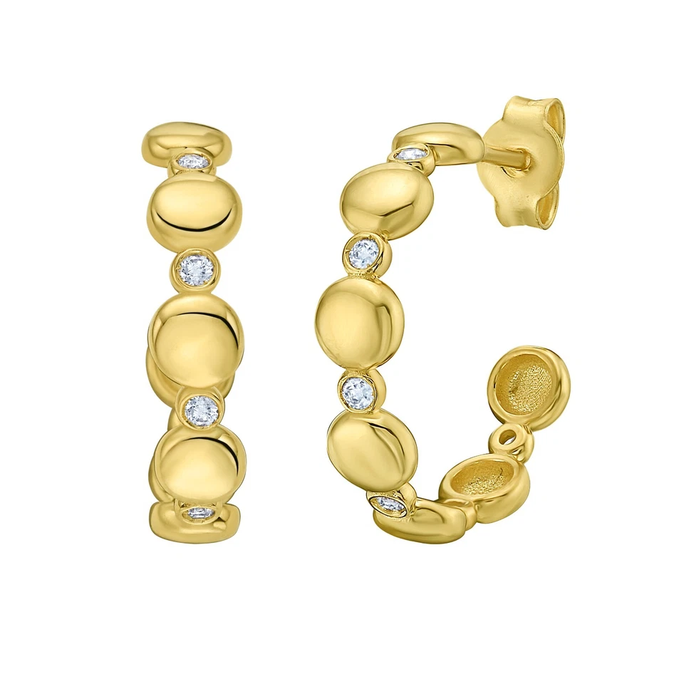 Pendientes tipo argolla de oro amarillo de 14k de 4 mm x 18 mm con cuentas de diamantes en C de 2,9 gramos 0,08 ctw