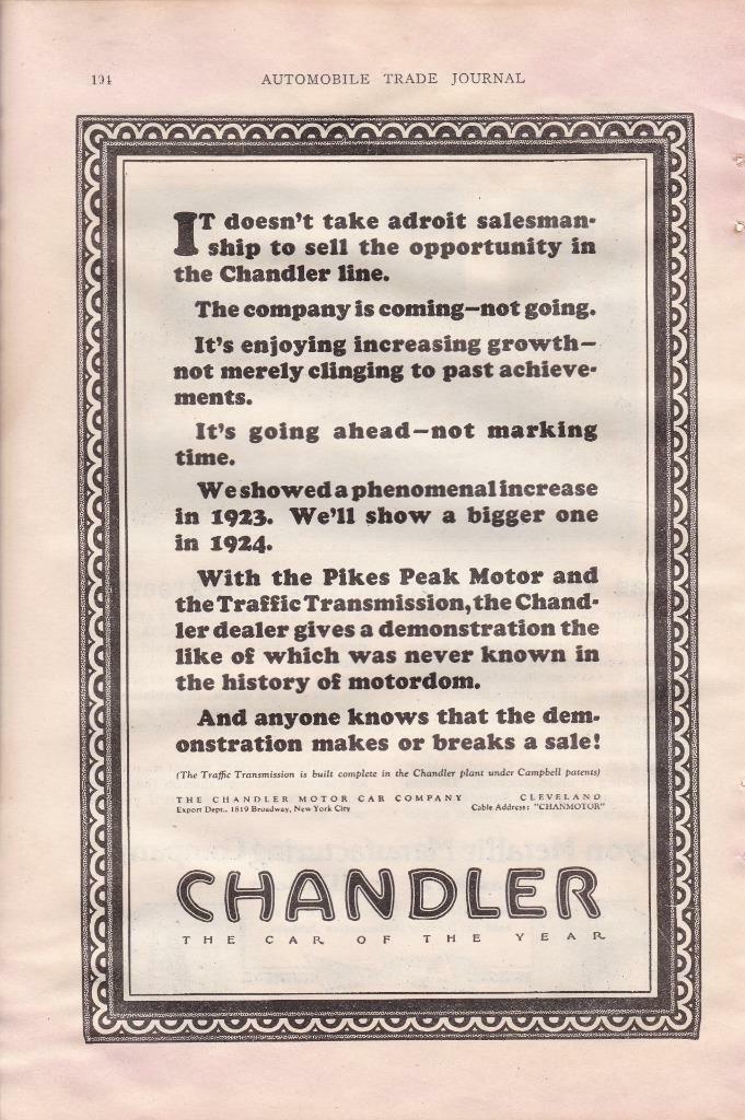 1924 Chandler Motor Car Ad / Ad designed and for dealers | eBay