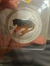 2010P Silver / Gilded - Year Of the Tiger - 1oz .999- Gem- Low Mintage- Comb Shp