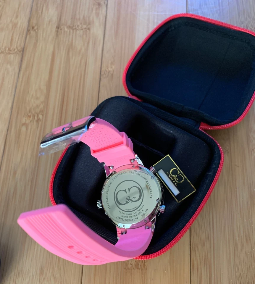Reloj Pulsera Curtis & Co 50mm Big Time World 3-Time Zone Rosa ¡RARO! ¡Nuevo! Foto 3 de 4
