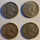 Lot 4 Franklin Half Dollars 1951-D 1954-D 1958-D 1963 90% Silver US Coins