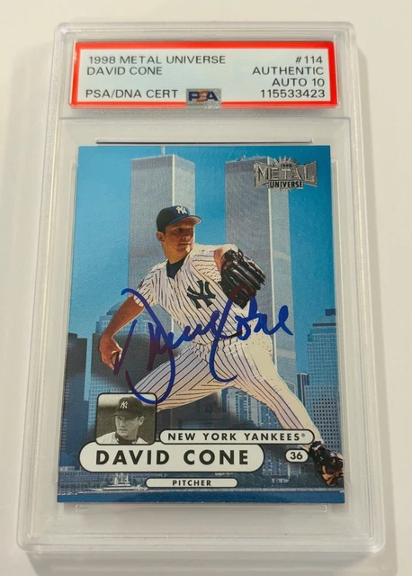 David Cone Auto Signed 1998 Metal Universe Twin Towers Yankees Card 114 - PSA 10