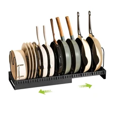 Pots and Pans Organizer Under Cabinet with Drain Board, Expandable Pot Lid Or...