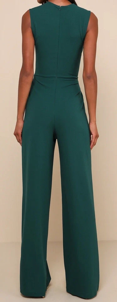NUEVO CON ETIQUETAS ~ Mono para mujer Lulus Endeavors verde esmeralda pierna ancha talla M Foto 4 de 4