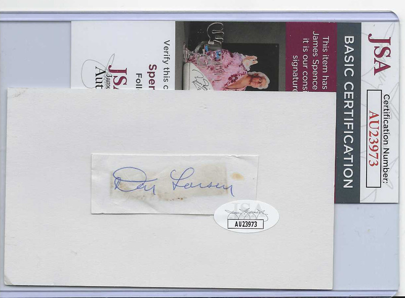 Don Larson Autographed Index Card Cut...JSA Authenticated!