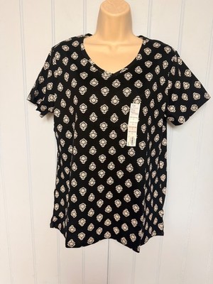 Croft & Barrow Short Sleeve Black Cotton Pullover Classic Tee Top Size L