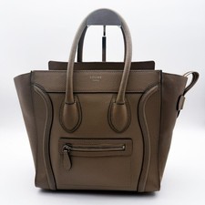CELINE Luggage Micro Tote Bag Beige Leather Auth