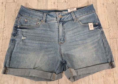 Time & Tru Womens Shorts Size 8 Relaxed Fit Stretch Blue Cuffed NEW