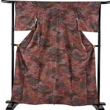 JAPANESE KIMONO KOMON RED PURPLE 159cm 5 ft 3 in PURE SILK FF13329