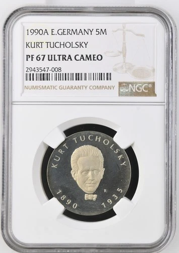 Germany - Democratic Republic 5 Mark 1990 NGC PF67 Ultra Cameo KURT TUCHOLSKY