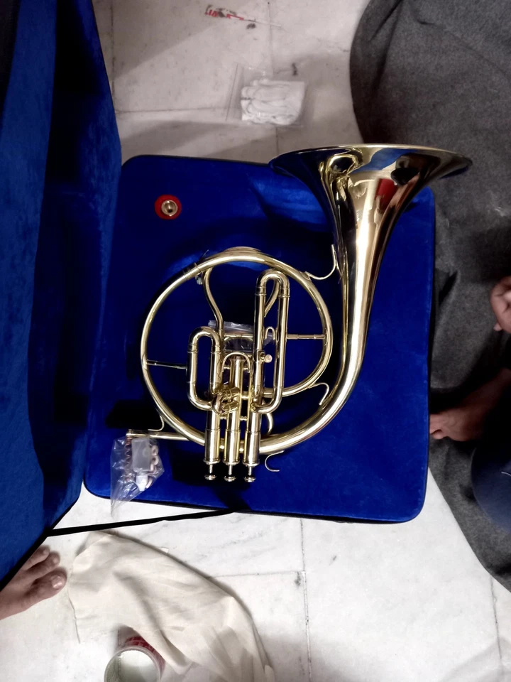 FRENCH HORN IN BB PITCH GOLDEN POLISH + EXTRA SLIDE ( F PITCH )+ CASE +FREE SHIP - image 2 of 4
