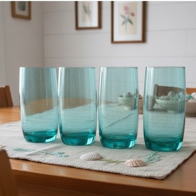 Luminarc Aqua Teal Tumblers, Set of 4, Vintage Glasses, Replacement Drinkware