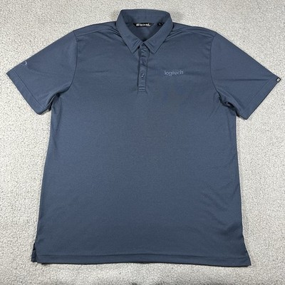 Travis Mathew Polo Shirt Mens XL Blue Logitech Golf Performance Stretch Logo