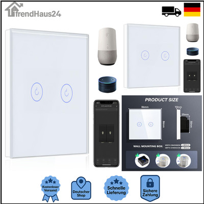 BSEED Smart Lichtschalter 2 Fach 1 Weg Wifi Alexa Google Home Touchscreen Weiß