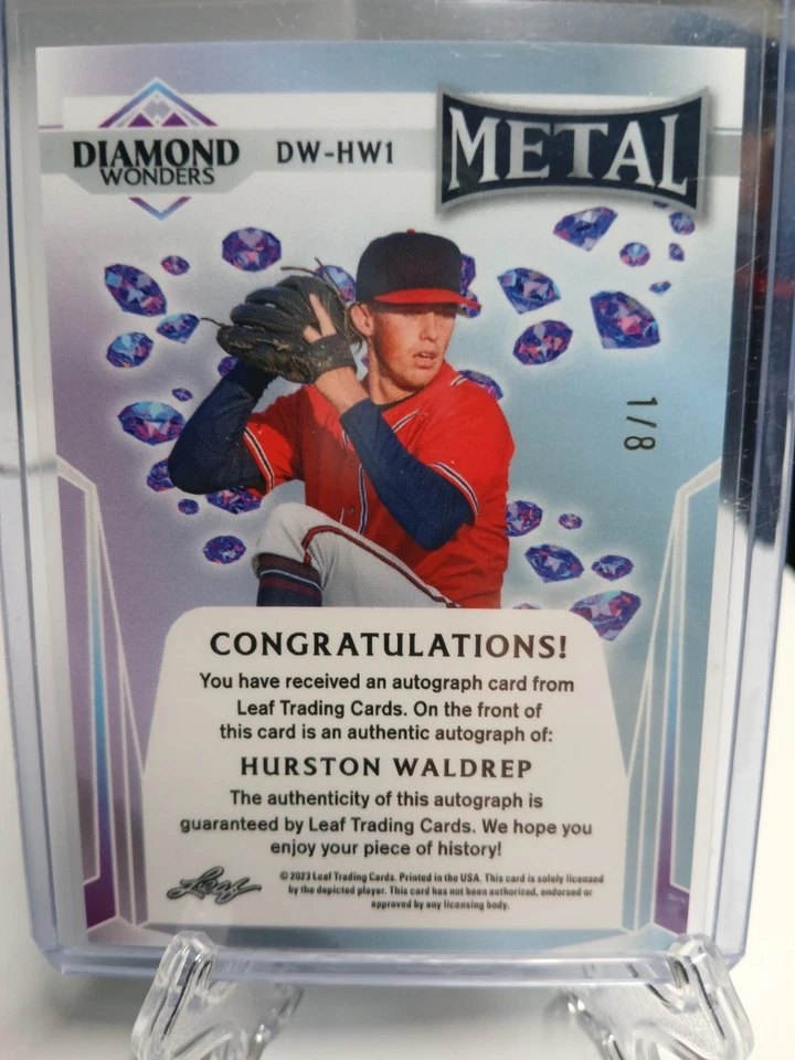 2023 Leaf Metal Hurston Waldrep Diamond Wonders Purple Prizm Auto RC 1/8 Braves! - Image 2 of 2