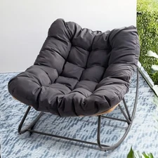 In/Outdoor 38inch Rocking Oversized Patio PE Wicker Egg Rattan Lounge Chair