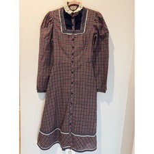 Vintage 70s Gunne Sax Plaid Lace Velvet Prairie Midi Dress