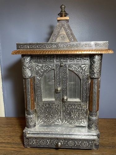 Wooden Temple Handcrafted Wood Metal Mandir Pooja Worship Building - Home Decor