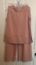 NEW Anrabess Womens Wide Leg Pants 2 Pc Lounge Set Sz L Pink Sleeveless Travel