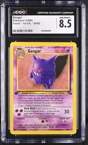 CGC 8.5 NM-MINT Gengar 1999 Fossil Set 1st Edition 20/62 Pokemon Card WOTC