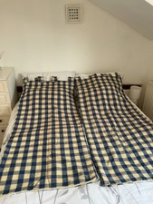 Pair of Lovely Cream/Blue Check Handmade Tab Top Curtains. Good Cond.