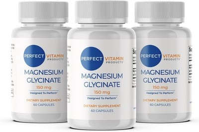 Perfect Vitamin Products Magnesium Glycinate 150mg   Vegan Capsules for Sleep, S
