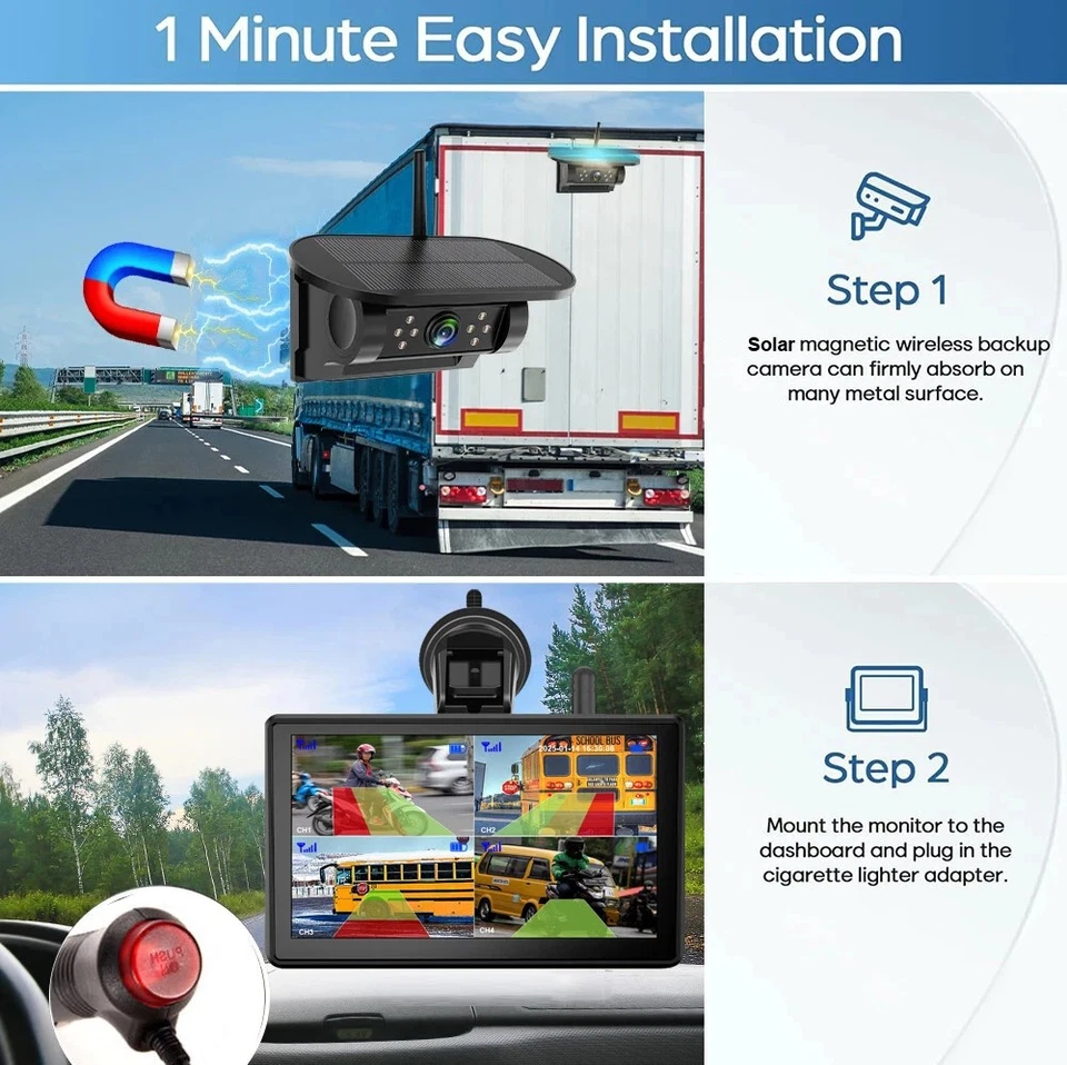 Dual Wireless Backup Camera for RV Trailer: Easy Setup Solar RV Rear View Cam... - Image 2 of 4
