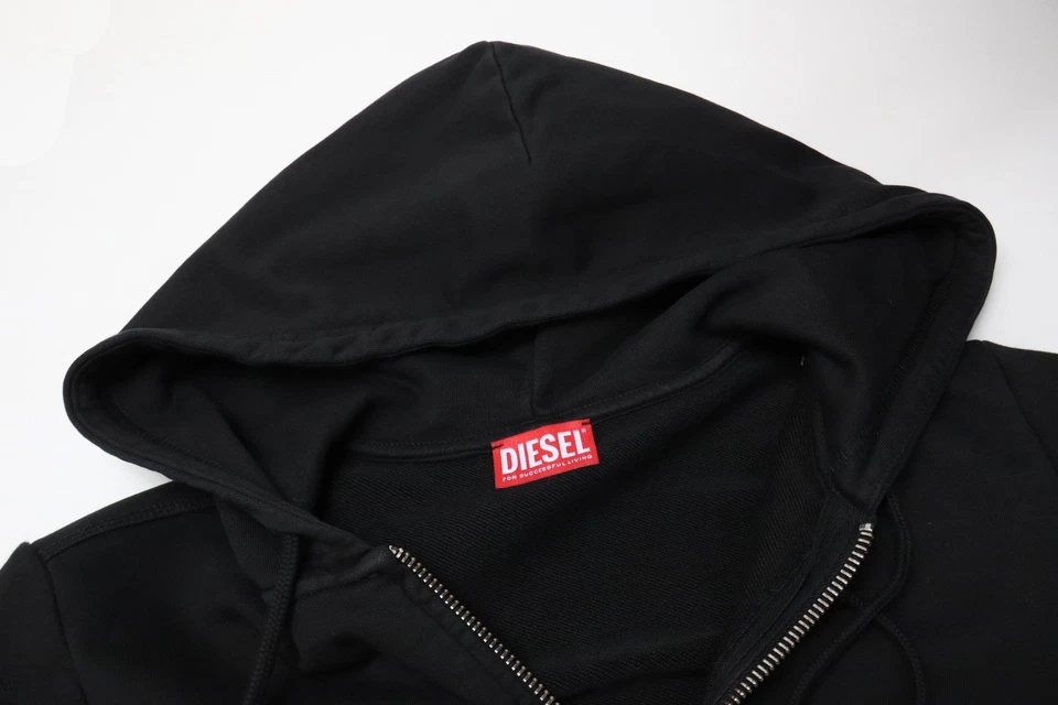 Sudadera con Capucha DIESEL Para Mujer PEQUEÑA Negra Cremallera Completa Cordón Algodón Puro Reparado Foto 4 de 4