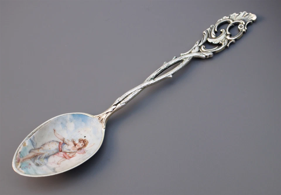 Chipped Enamel Fairy Jugendstil 800 Continental Silver Spoon Paris 1893 - Image 4 of 4