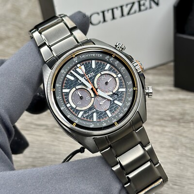 NEW✓TACHYMETER✓ Citizen Eco-Drive Chrono Date Dial Black Men's