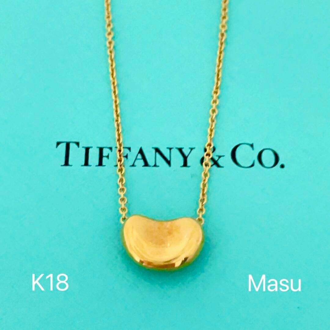 TIFFANY Co. Elsa Peretti Bean Necklace YG750 K18 Gold Used TIFFANY Co. Elsa Peretti Bean Necklace YG750 K18 Gold Used