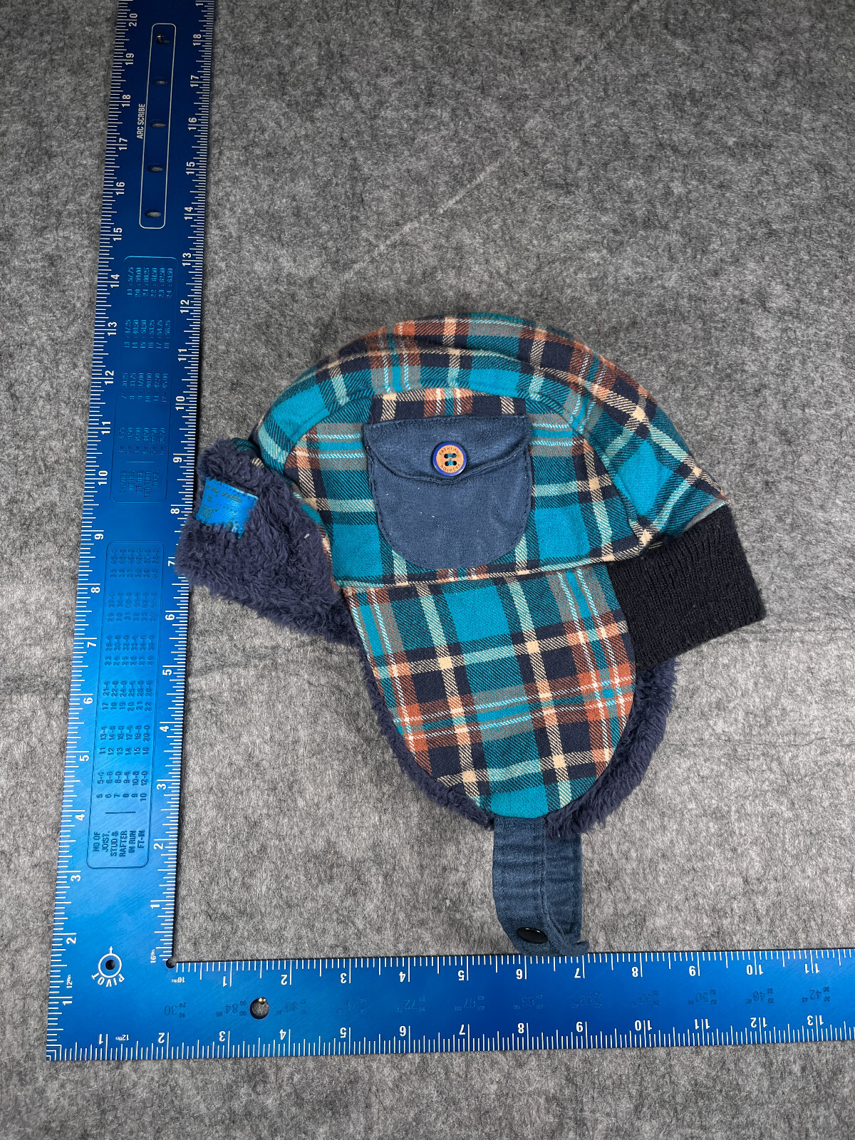 Beanie Toque Youth Toddle rOS Blue Plaid Knit Acrylic Poly Fleece Lined Ear Flap-image