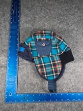 Beanie Toque Youth Toddle rOS Blue Plaid Knit Acrylic Poly Fleece Lined Ear Flap